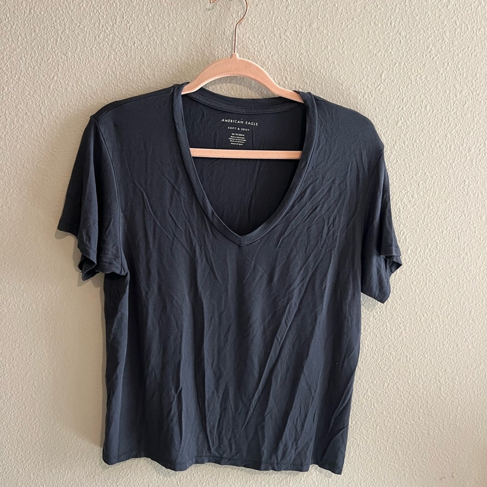 American Eagle Soft and Sexy Dark Gray V-Neck T-Shirt